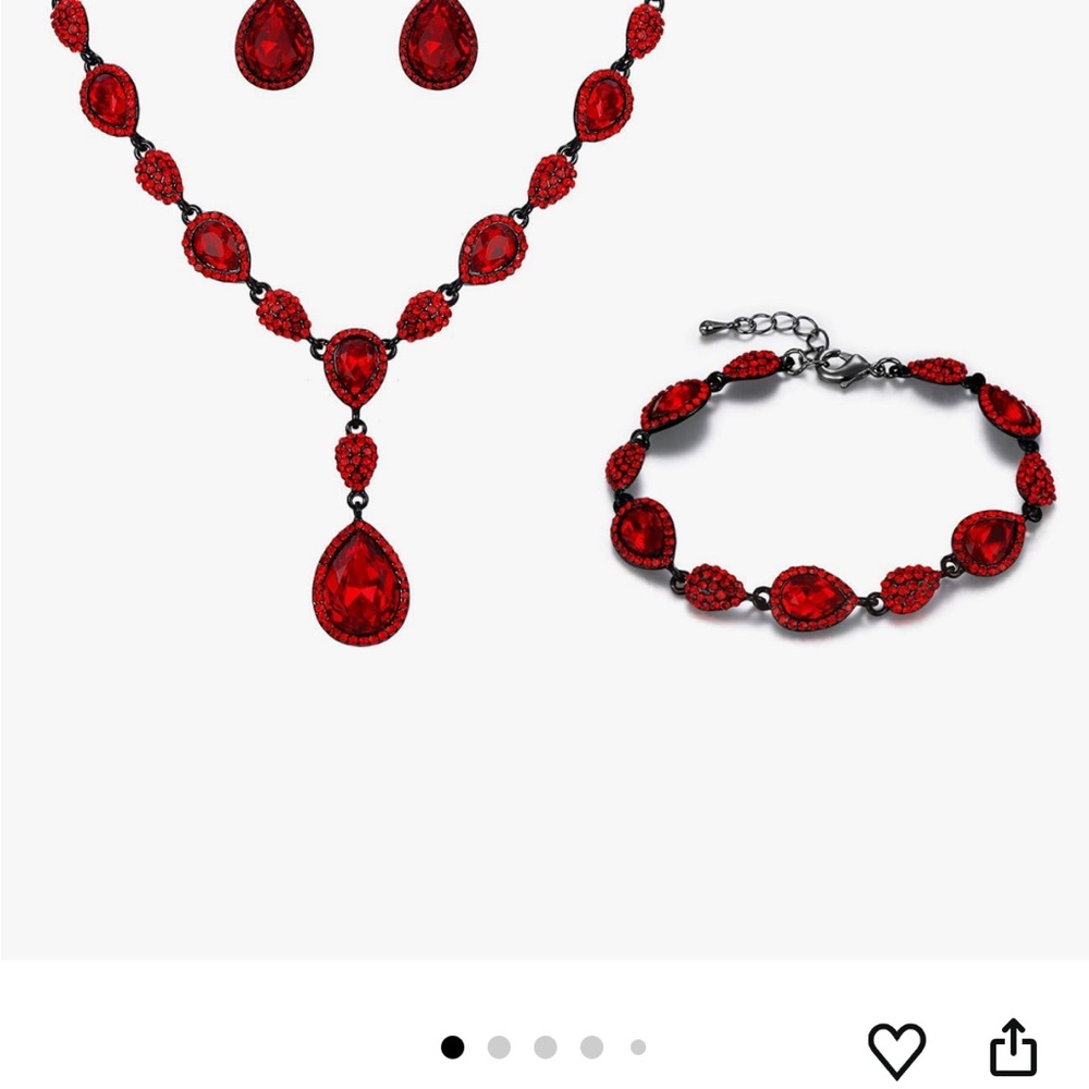 Red Crystal Teardrop Necklace & Bracelet Set
